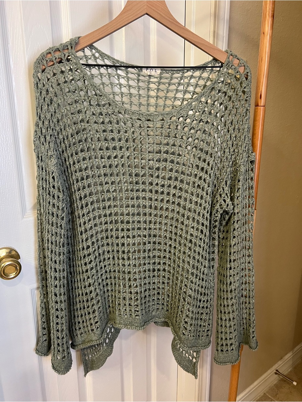 POL Open Knit Scoop Neck Sweater in Sage Green